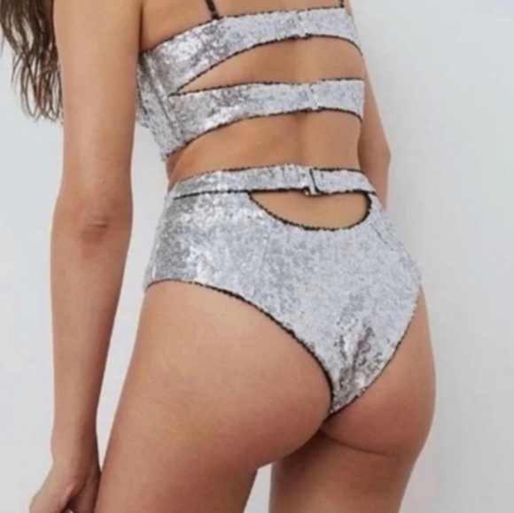 New!For Love And Lemon Sequin‎ Silver High Waisted Panty - Picture 4 of 11
